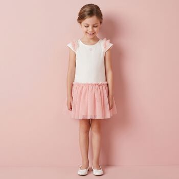 Younger Girls Ivory & Pink Dress