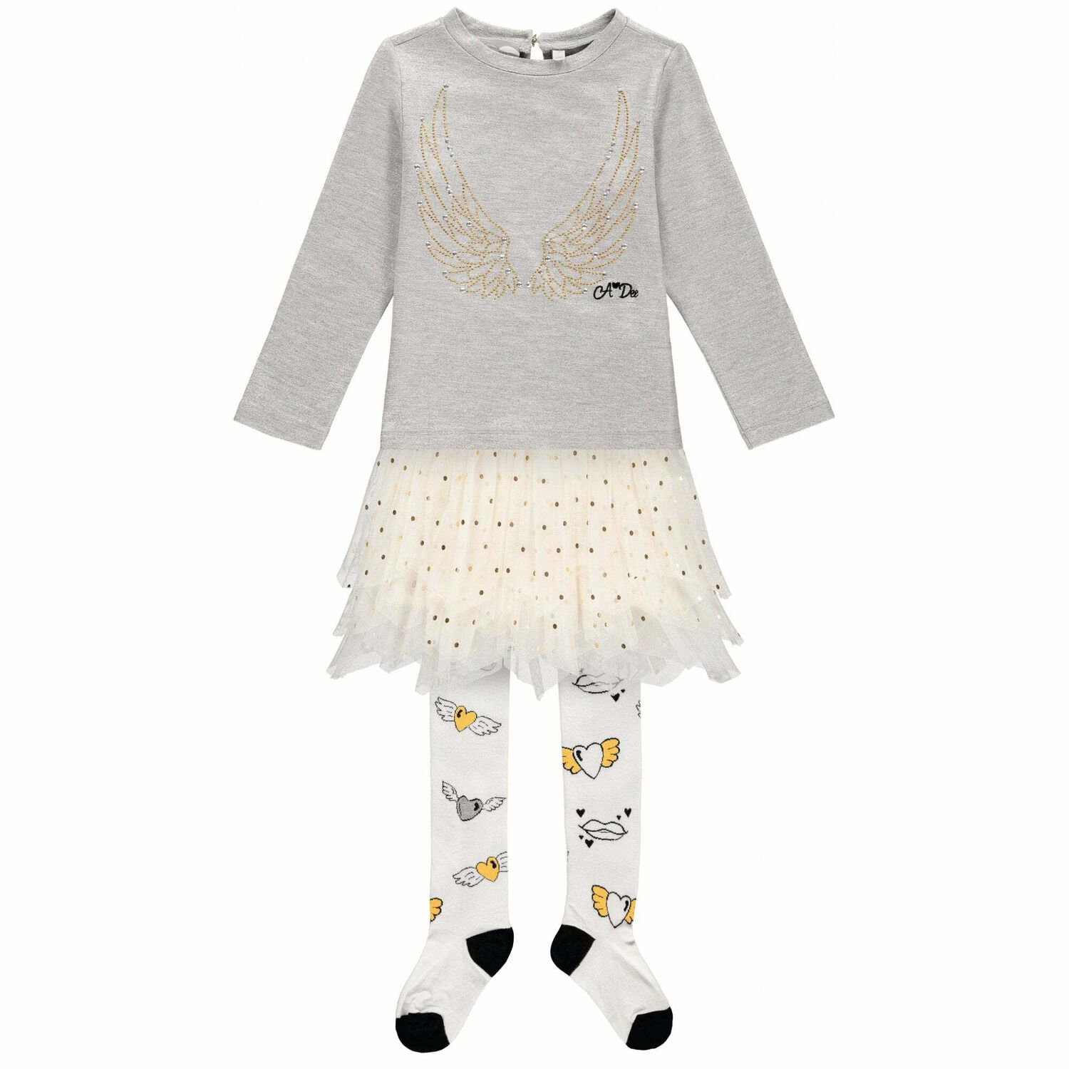 Girls Silver & White Two-Piece Dress, 1, hi-res image number null