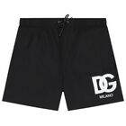 Boys Black Logo Swim Shorts, 1, hi-res
