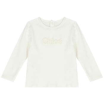Younger Girls Ivory Logo Long Sleeve Top