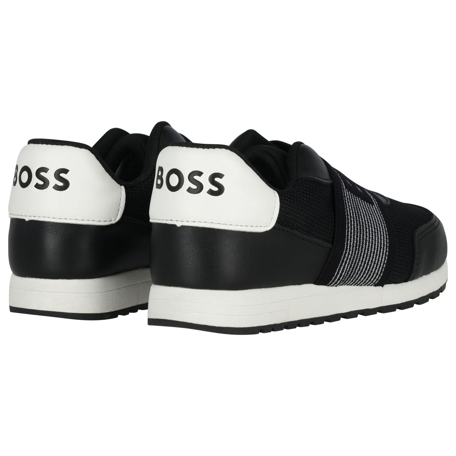 Boys Black Logo Trainers, 1, hi-res