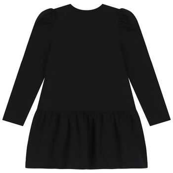 Girls Black Teddy Bear Logo Dress