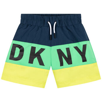 Boys Navy, Green & Yellow Logo Swim Shorts