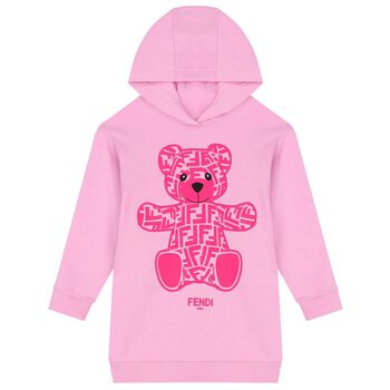 Girls Pink Teddy Logo Hooded Dress