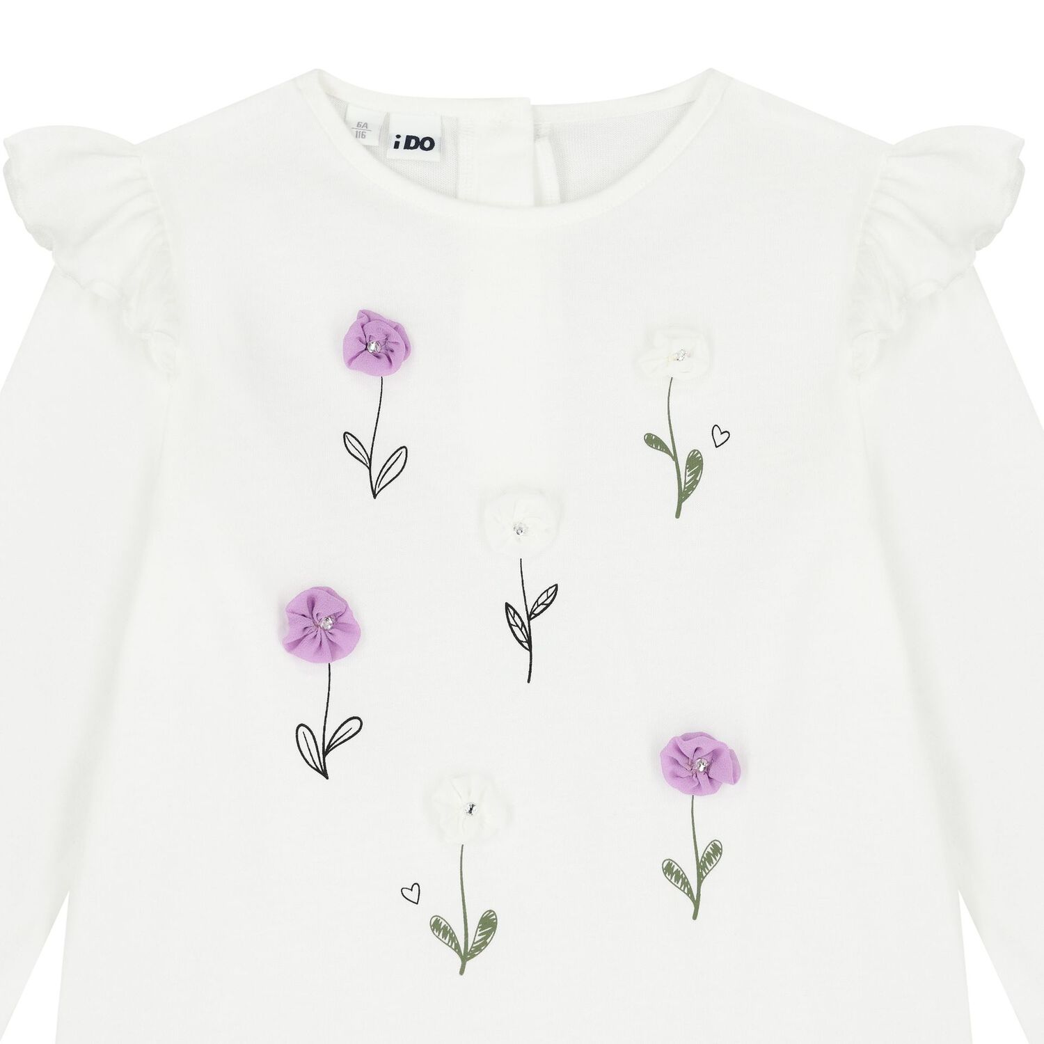 Girls White Floral Long Sleeve Top, 1, hi-res image number null