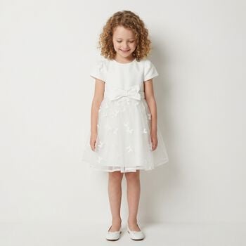 Younger Girls White Bow Tulle Dress
