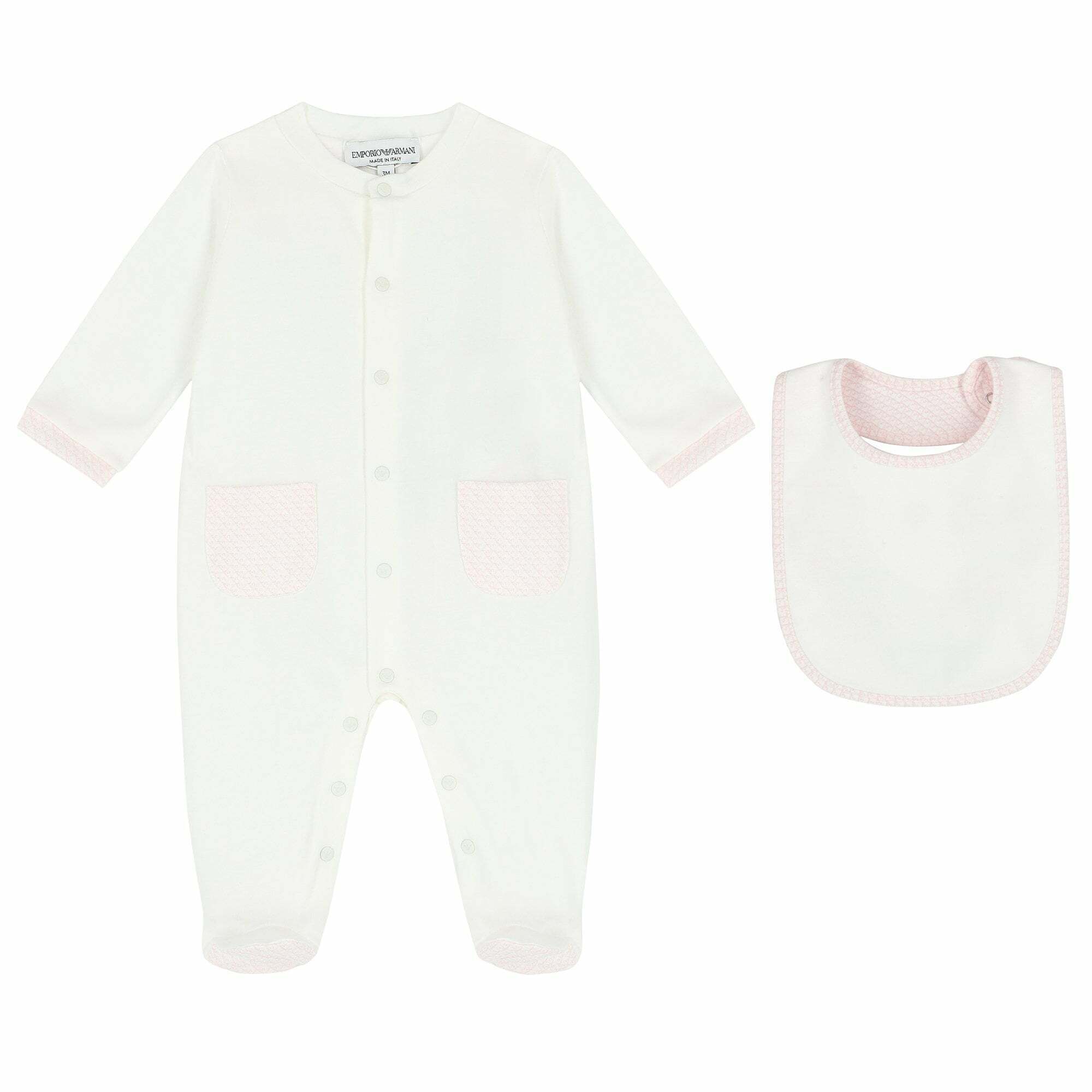 Emporio Armani Baby Girls Ivory Pink Babygrow Bib Set Junior
