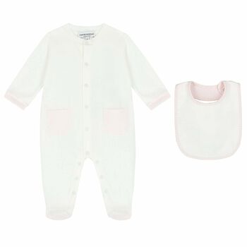 Baby Girls Ivory & Pink Babygrow & Bib Set