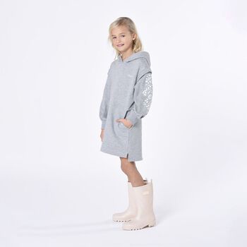 Girls Grey Logo Hooded Dress