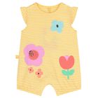 Baby Girls Yellow & White Striped Flower Romper, 1, hi-res