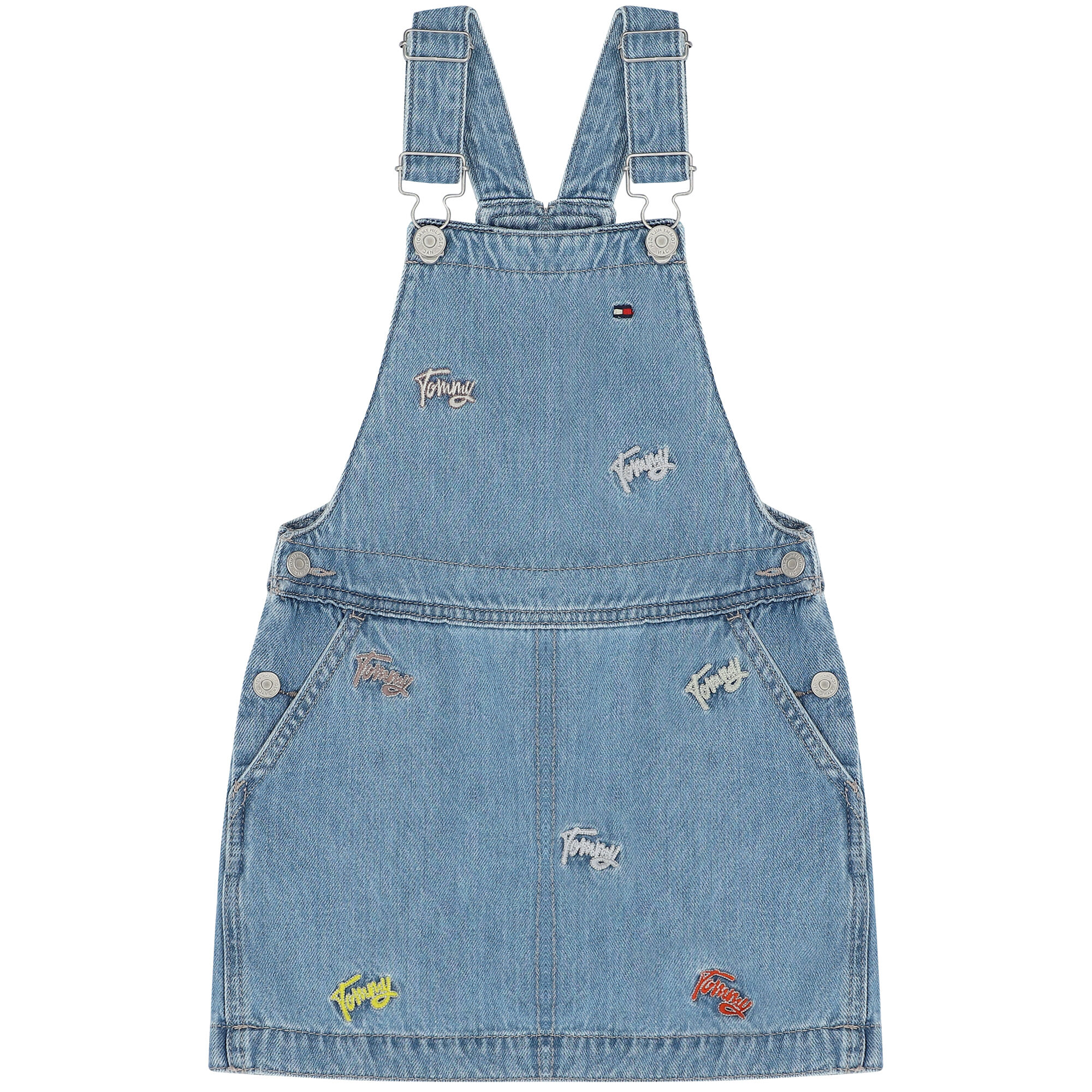 Tommy Hilfiger Girls Blue Denim Logo Dungaree Junior Couture USA