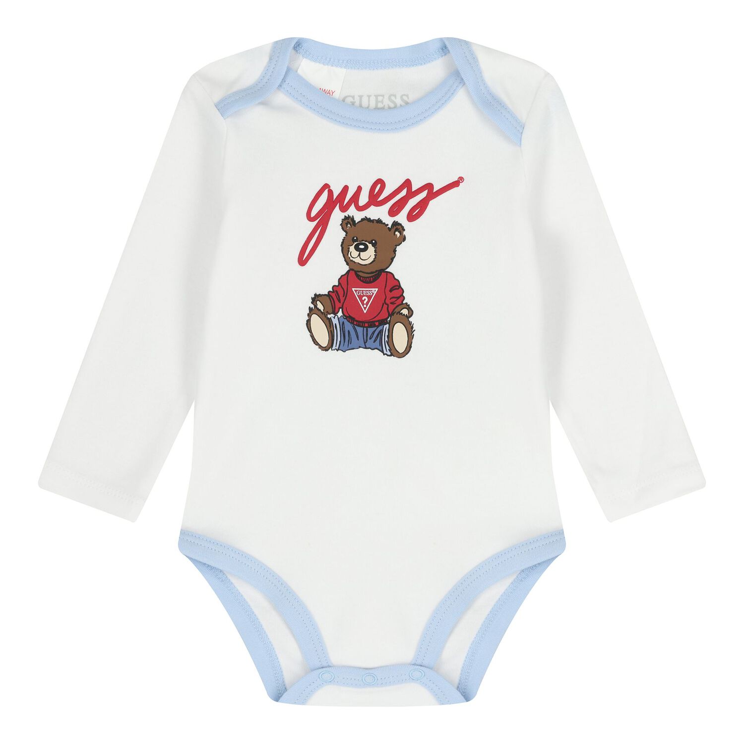 Baby Boys Blue & White Teddy Bear Logo Bodysuit Set, 2, hi-res