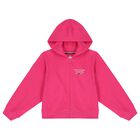 Girls Pink Logo Hooded Zip Up Top, 1, hi-res
