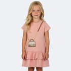 Girls Pink Faux Fur Bag Logo Dress, 3, hi-res