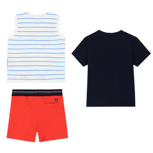 Younger Boys White, Navy & Red Shorts Set