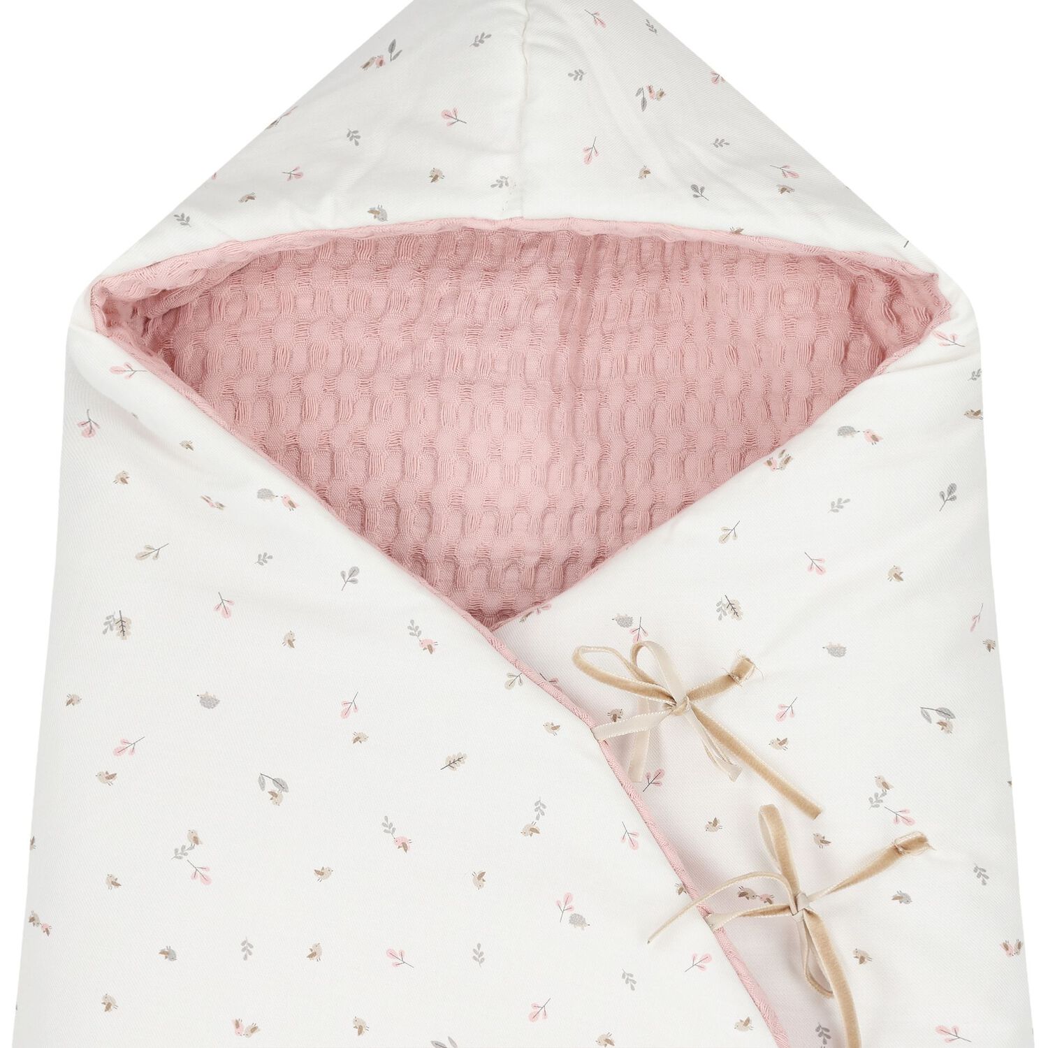 Baby Girls Ivory & Pink Hooded Reversible Nest, 1, hi-res
