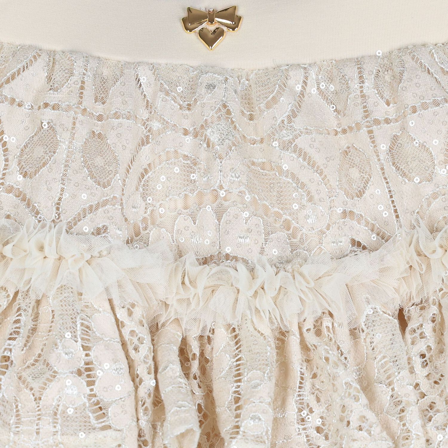Girls Beige Lace Sequin Tiered Olivia Skirt, 1, hi-res