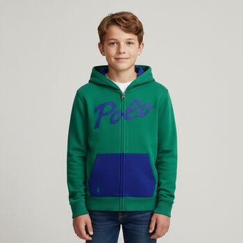 Boys Green Logo Zip Up Top