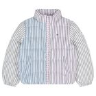 Girls Pink & Blue Stripe Puffer Jacket, 1, hi-res