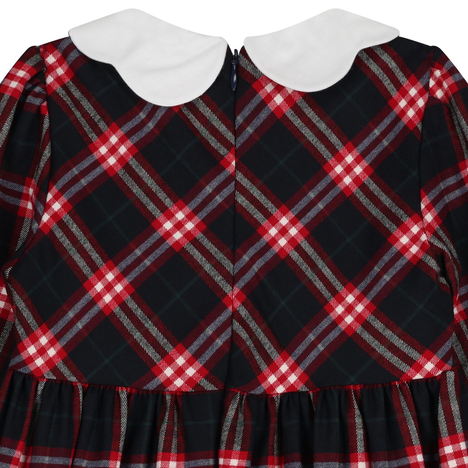 Girls Navy Blue & Red Tartan Check Dress, 1, hi-res