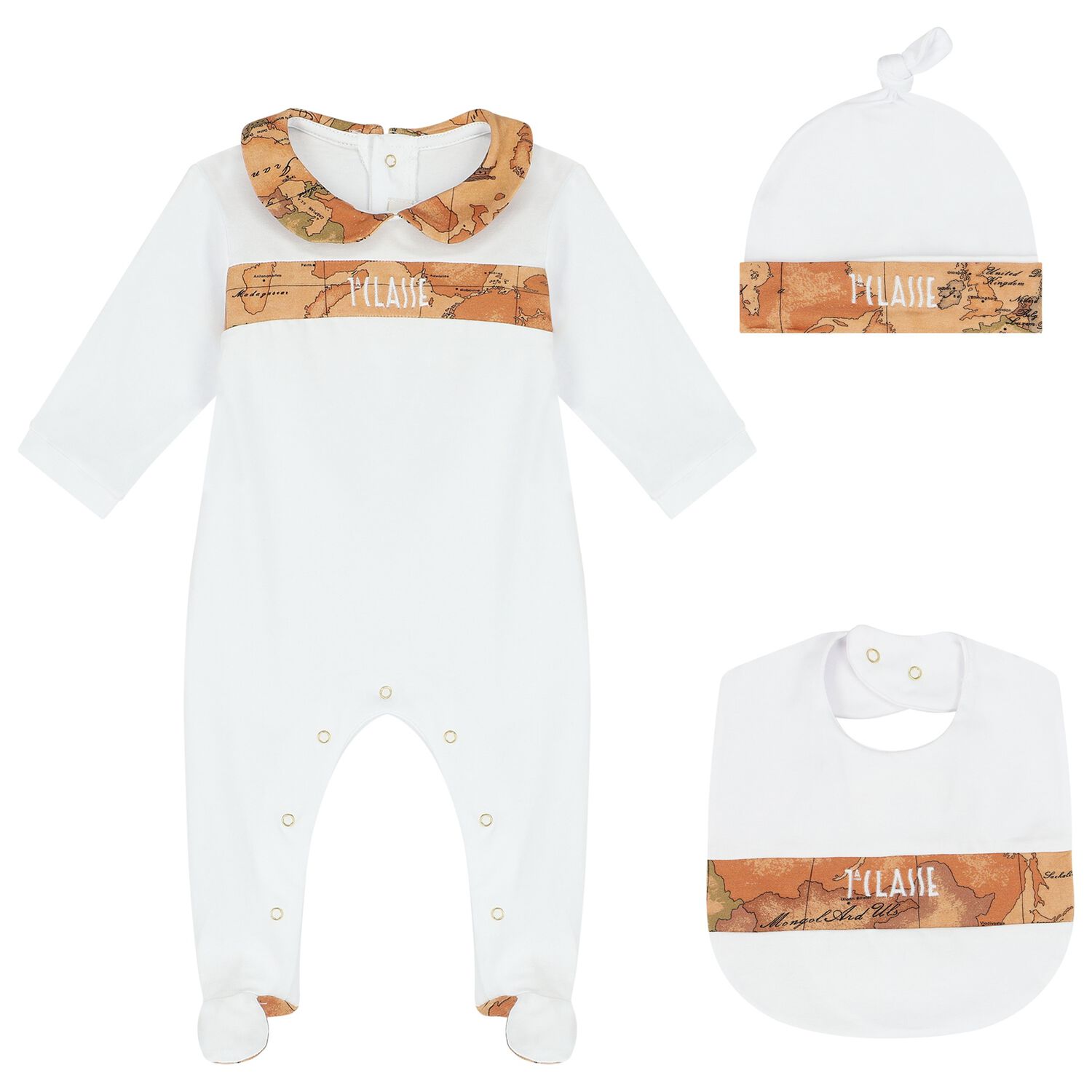 White & Beige Logo Babygrow Set, 1, hi-res image number null