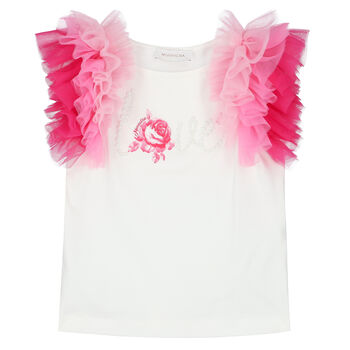 Girls White & Pink Ruffled Top