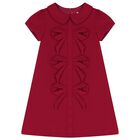 Girls Burgundy Bow Dress, 1, hi-res