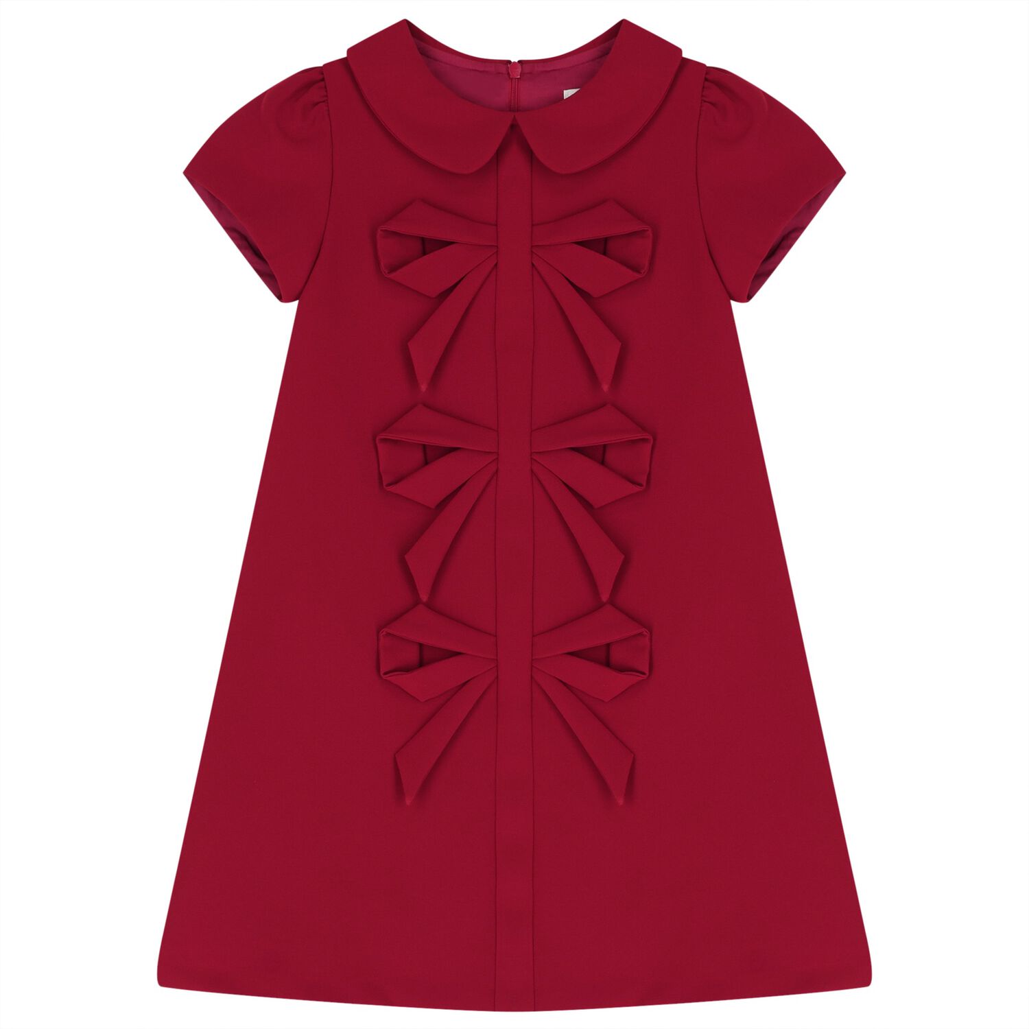 Girls Burgundy Bow Dress, 1, hi-res