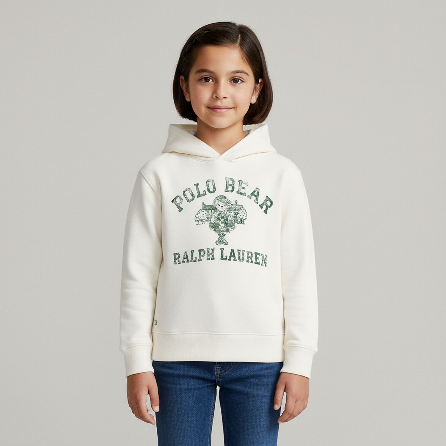 Girls Ivory Logo Polo Bear Hooded Top, 1, hi-res image number null