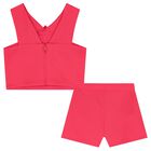 Girls Pink Crepe Flower Shorts Set, 1, hi-res