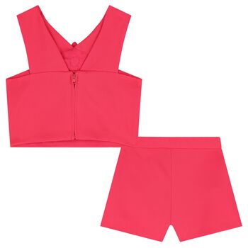 Girls Pink Crepe Flower Shorts Set