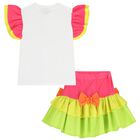 Girls Pink & Green Tiered Skirt Set, 1, hi-res