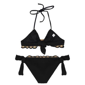 Girls Black & Gold Crochet Bikini