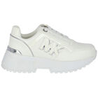 Girls White & Silver Logo Trainers, 1, hi-res