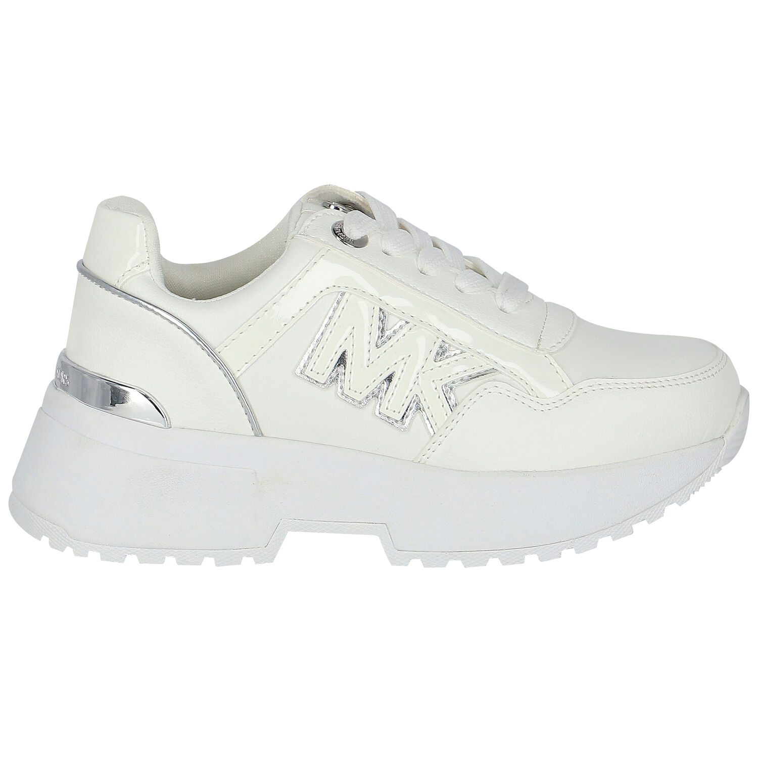 Girls White & Silver Logo Trainers, 1, hi-res image number null