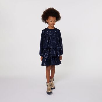 Girls Navy Blue Embellished Sequin Dress