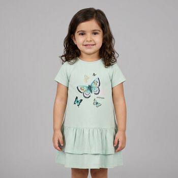 Younger Girls Aqua Butterflies Logo Dress