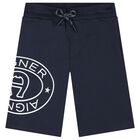 Boys Navy Blue Logo Shorts, 1, hi-res