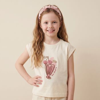 Younger Girls Ivory & Pink Cherry T-Shirt Set