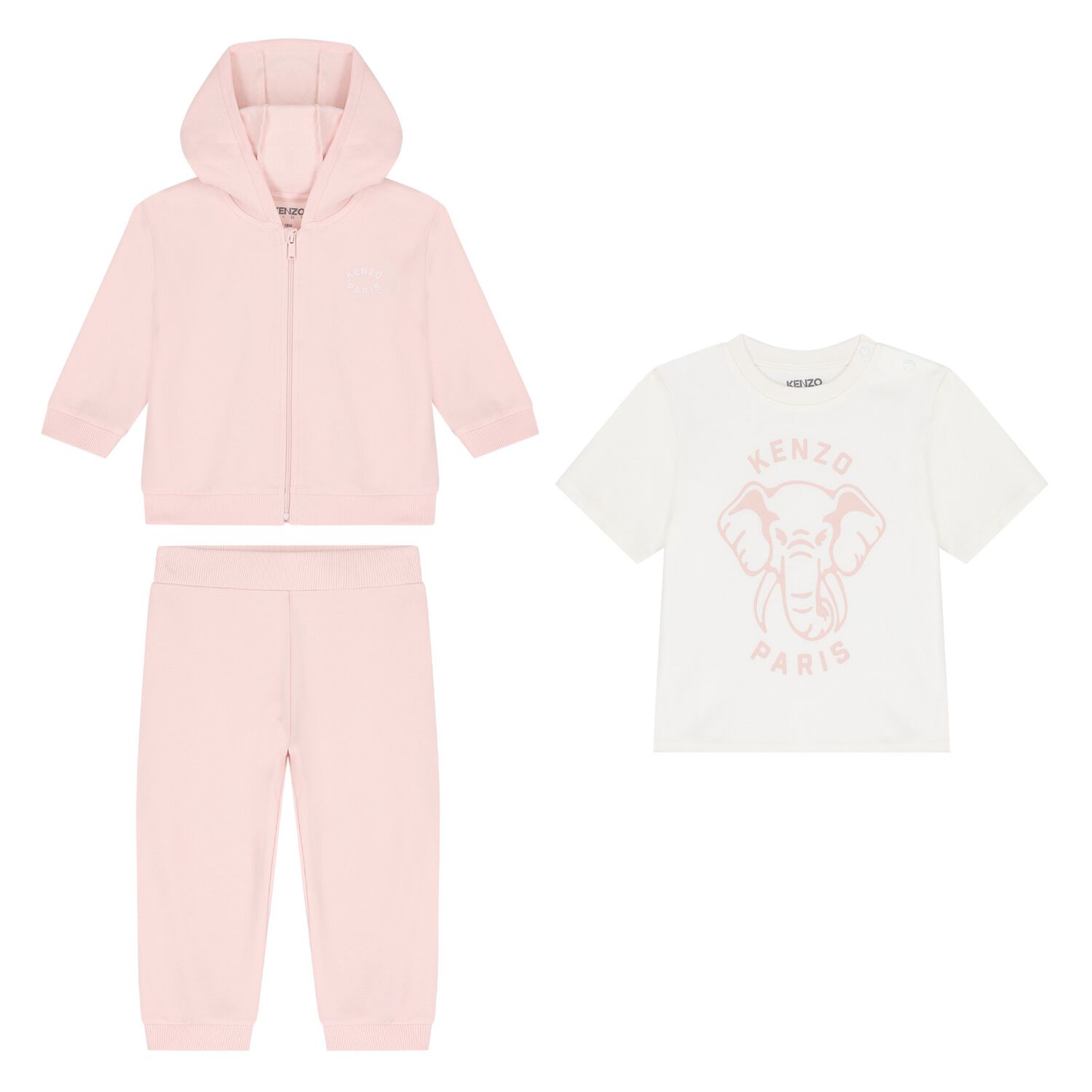 Baby Girls Pink & White Elephant Logo Tracksuit Set, 1, hi-res