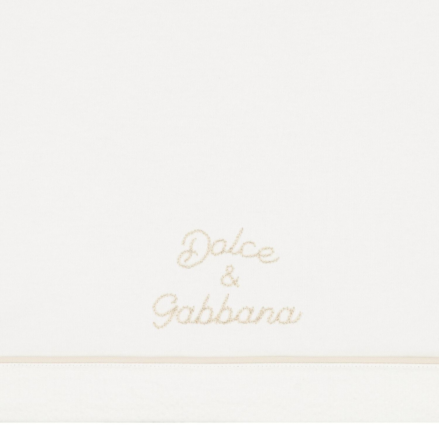 White & Beige Embroidered Logo Blanket, 1, hi-res