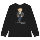 Boys Black Polo Bear Long Sleeve Top, 1, hi-res