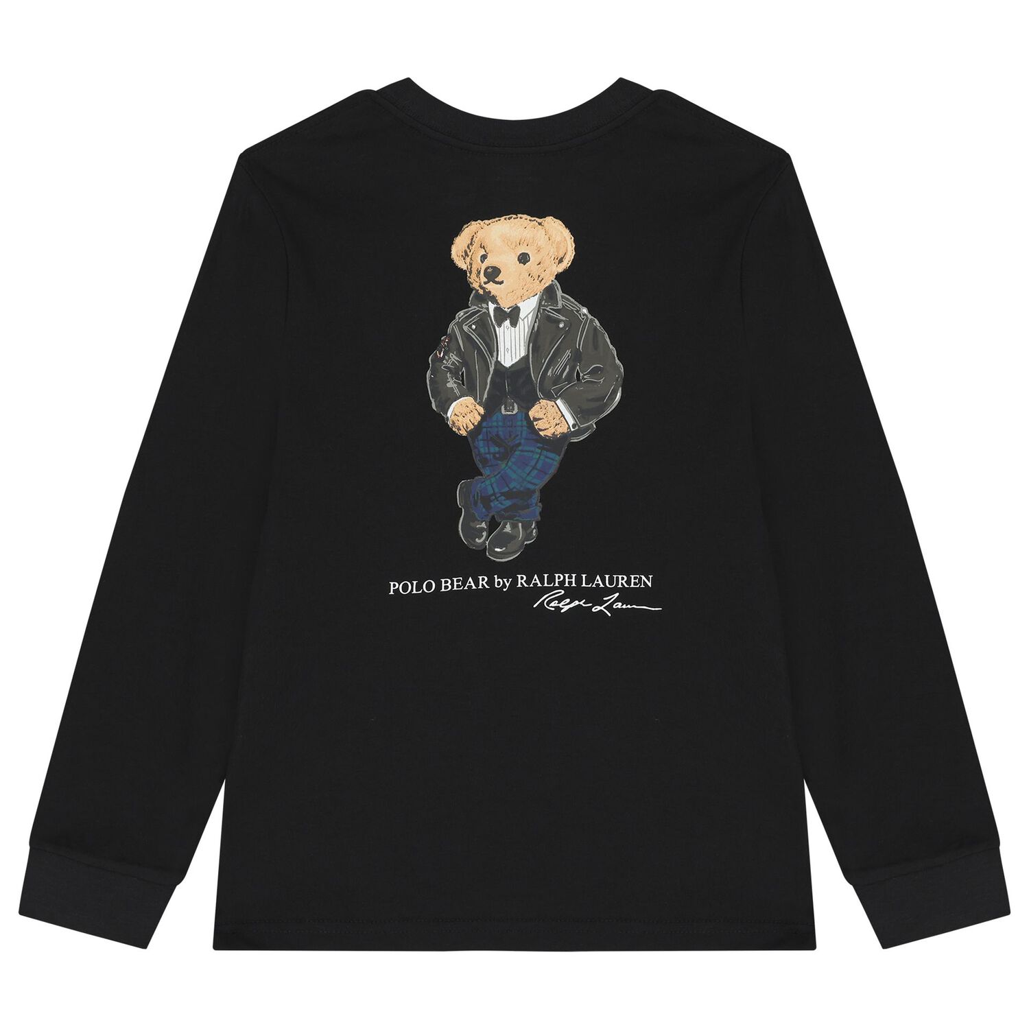 Boys Black Polo Bear Long Sleeve Top, 1, hi-res