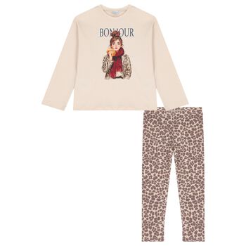 Girls Ivory & Beige Leggings Set