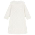 Girls White Knitted Floral Dress, 1, hi-res