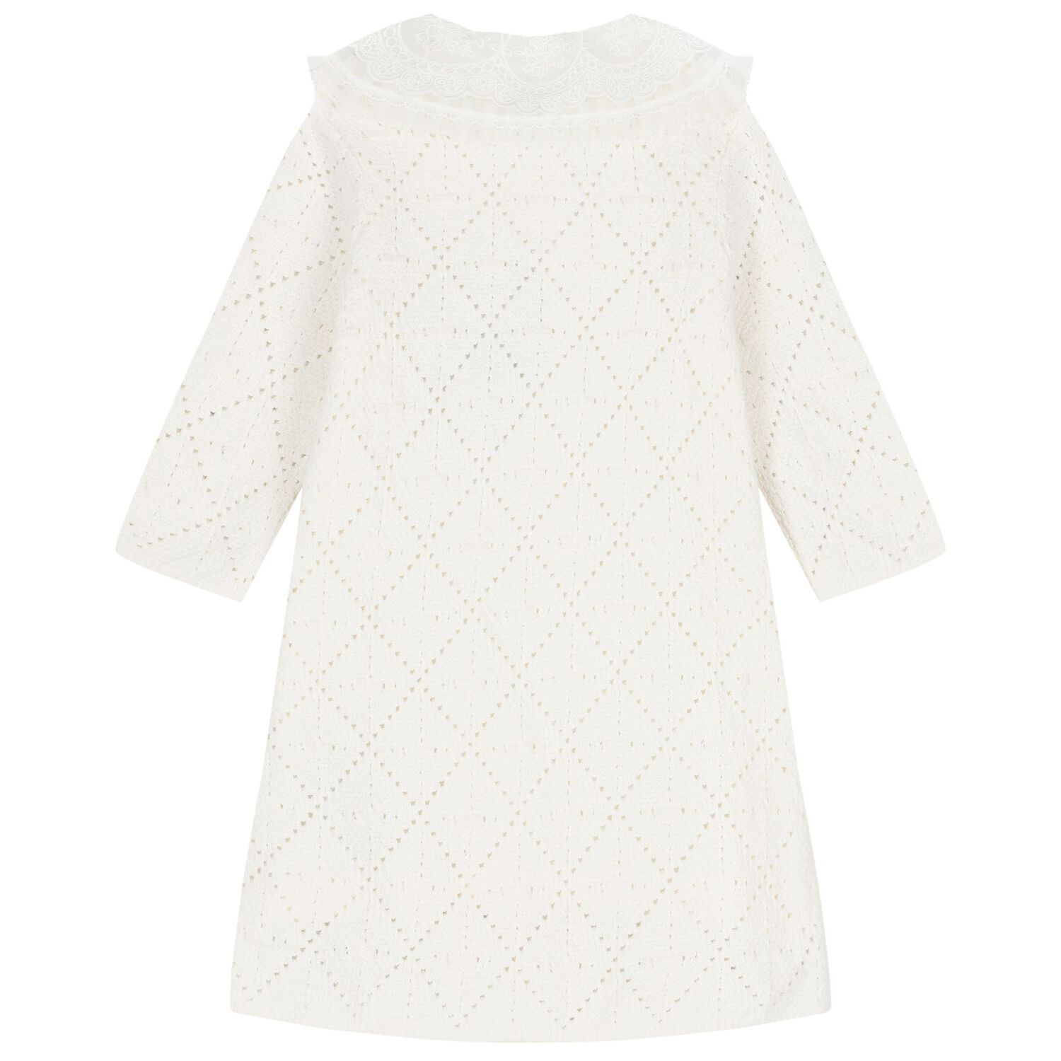 Girls White Knitted Floral Dress, 1, hi-res