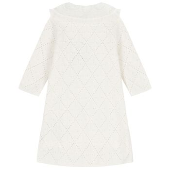Girls White Knitted Floral Dress