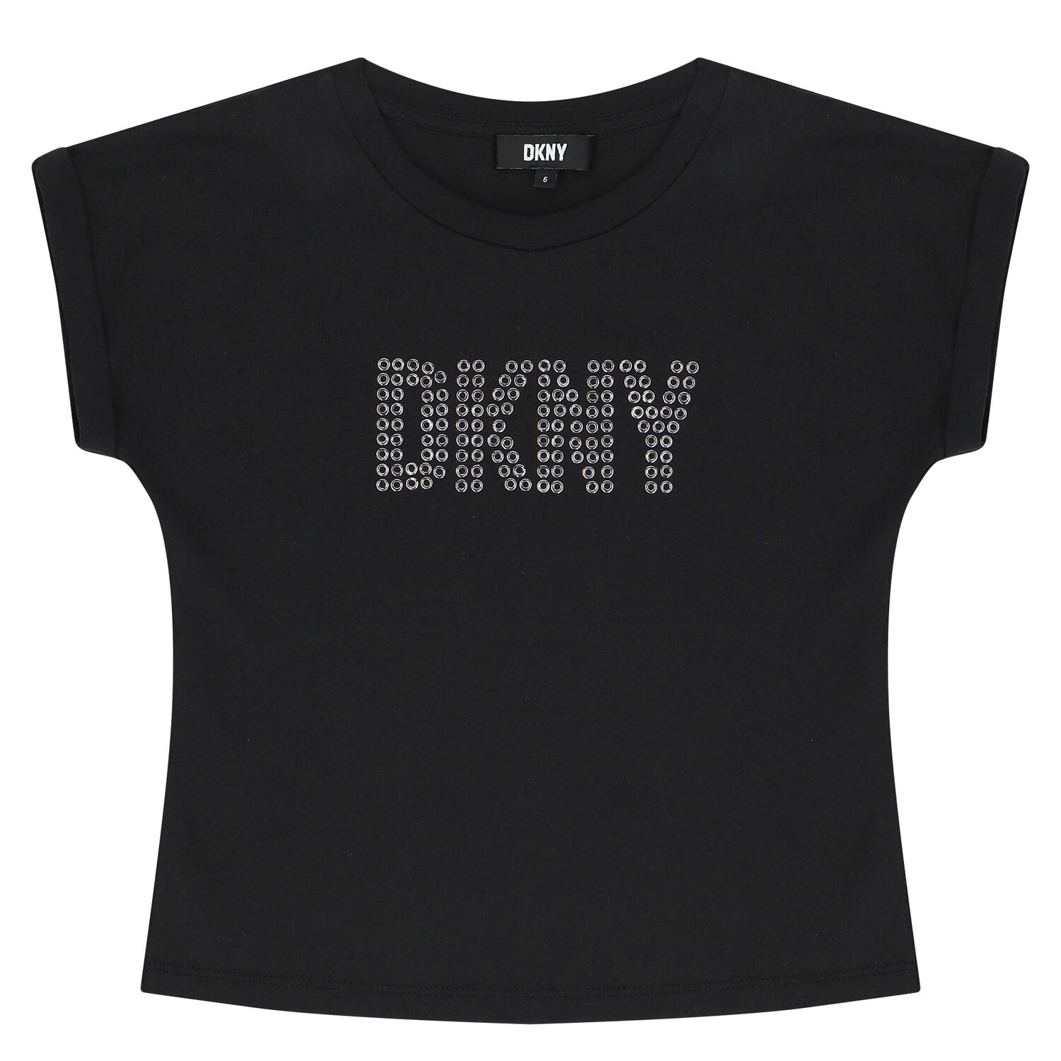 Girls Black Studded Logo T-Shirt, 1, hi-res image number null