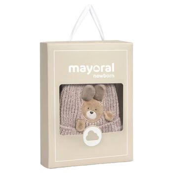 Beige & White Puppy Knitted Baby Hat & Socks Set
