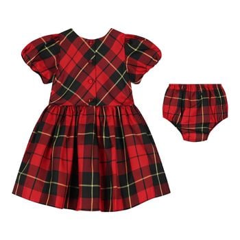 Baby Girls Red & Black Tartan Taffeta Dress Set